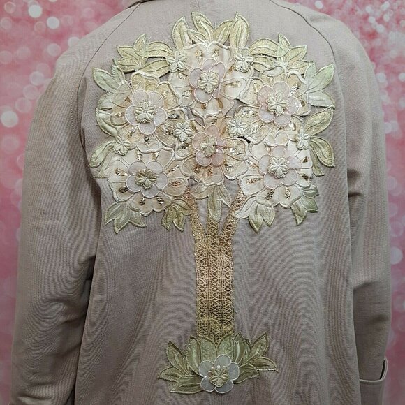 Vintage Fairy Boho Romantic Jacket Long Coat Womens M Beige Tree Floral Artsy - Picture 2 of 13